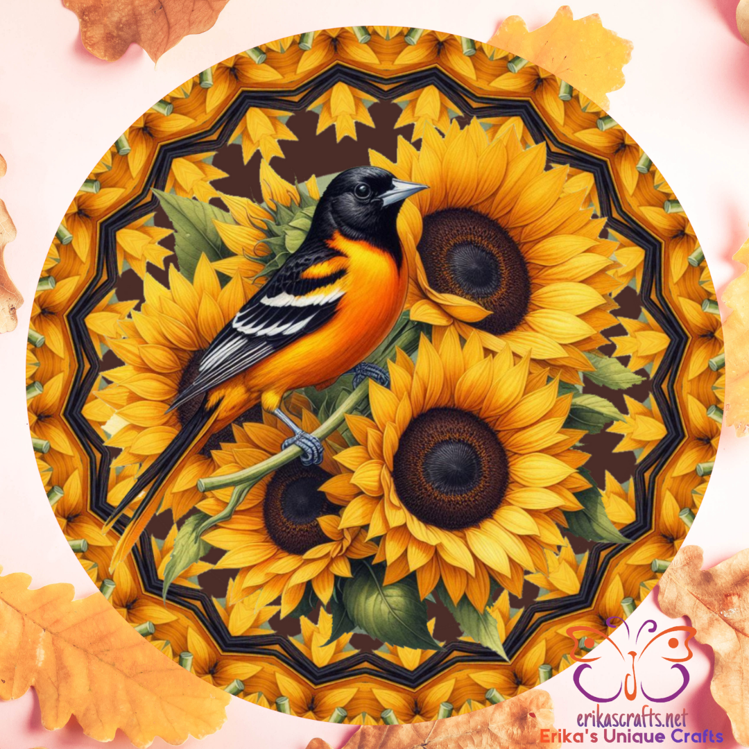 Oriole and Sunflowers Door Sign