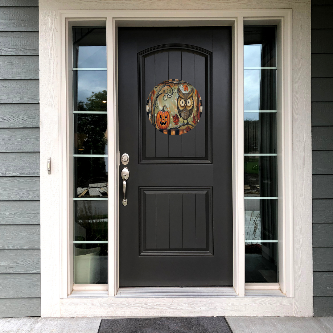Owl and Pumpkin Metal Door Sign