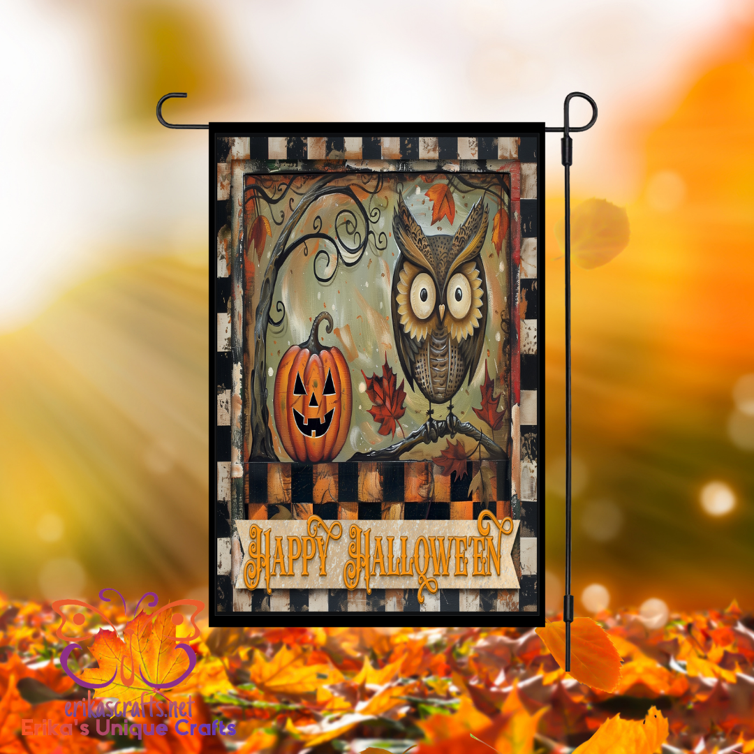 Primitive Owl and Pumpkin Garden Flag