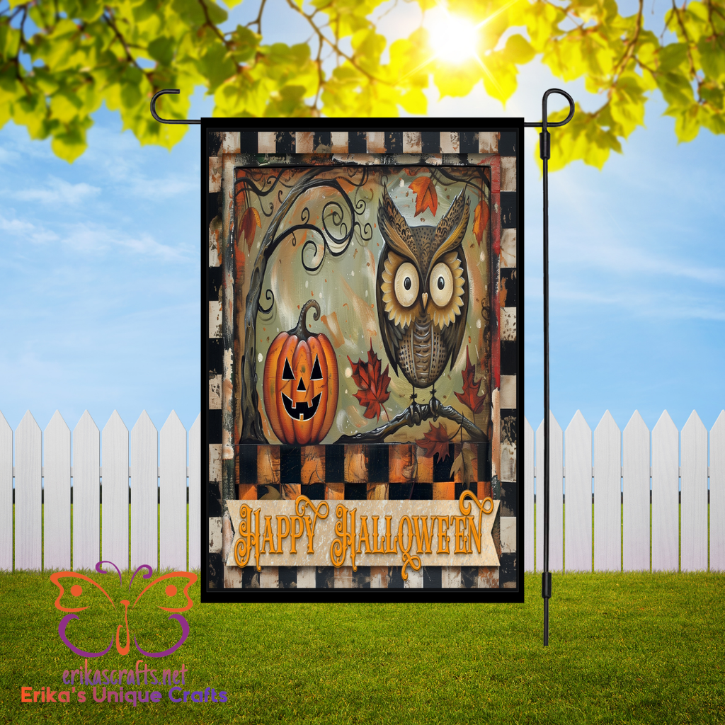 Primitive Owl and Pumpkin Garden Flag