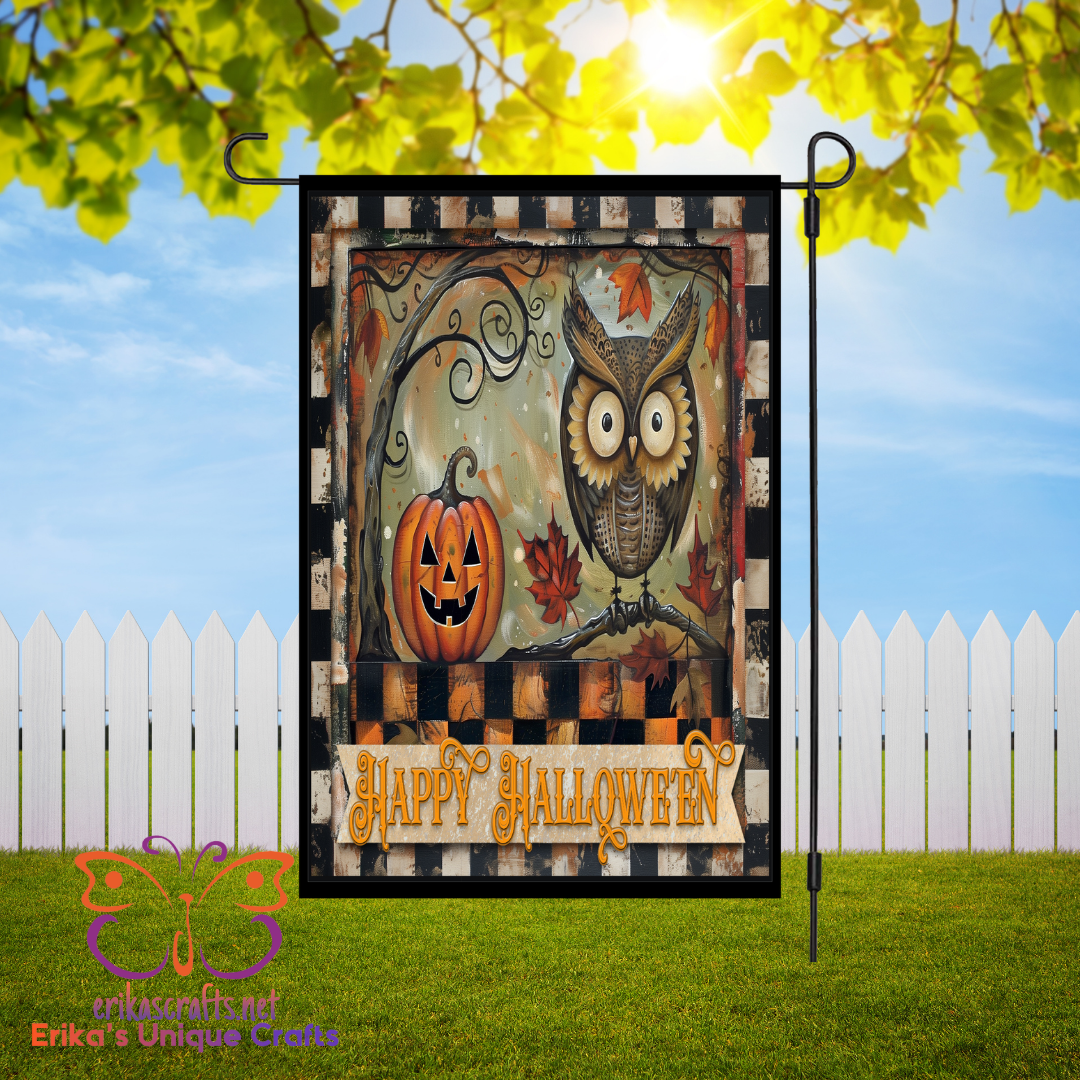 Primitive Owl and Pumpkin Garden Flag