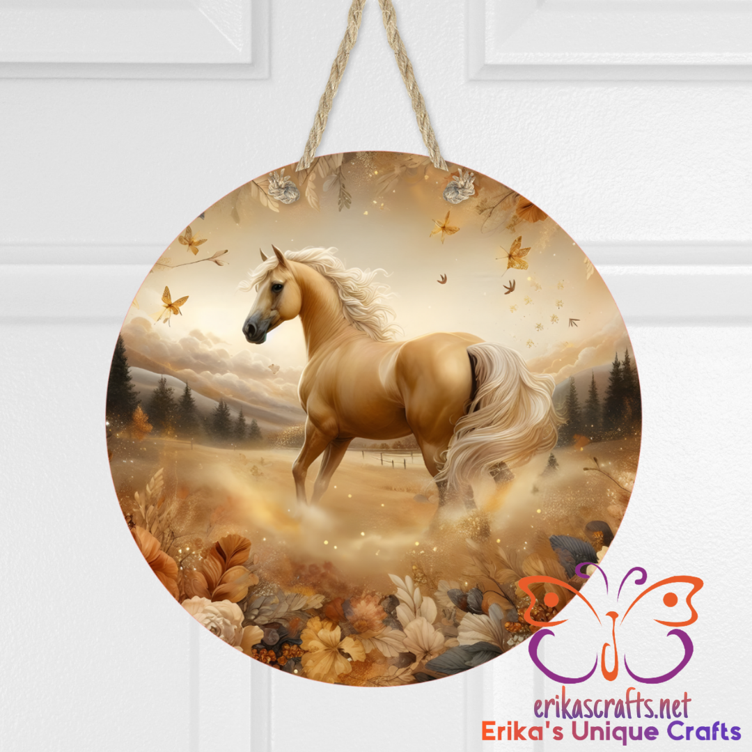 Palomino Horse Round Hanging Door Sign - Door Sign
