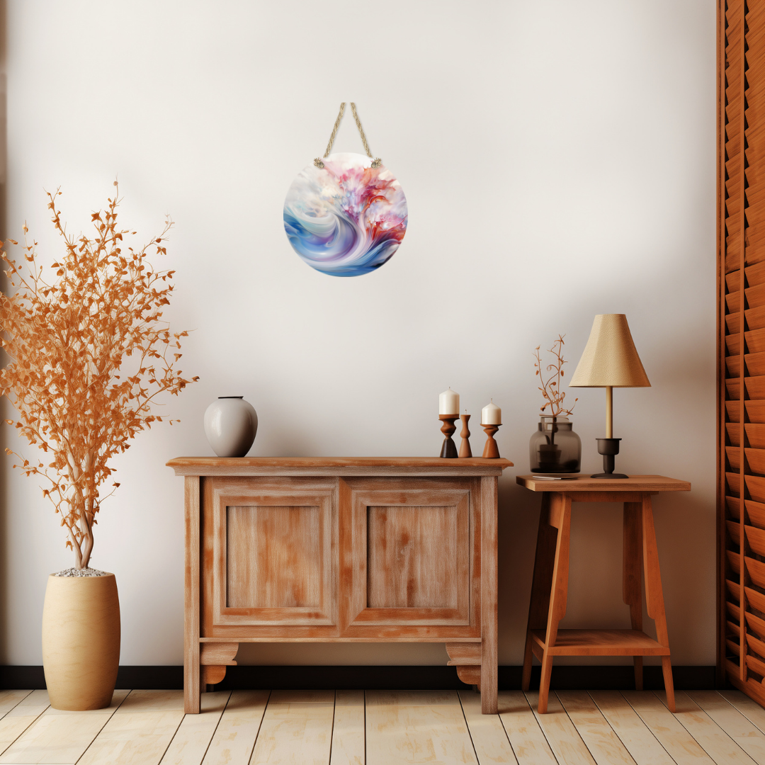 Pastel Abstract Wave Round Hanging Door Sign - Door Sign