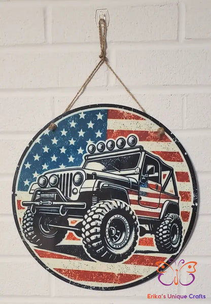 Patriotic 4x4 Round Hanging Door Sign Door Sign