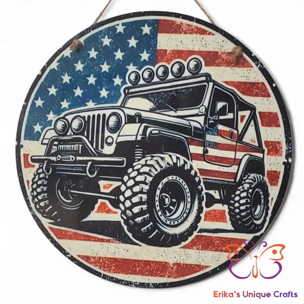 Patriotic 4x4 Round Hanging Door Sign Door Sign