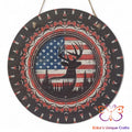 Patriotic Deer Hunter Round Hanging Door Sign Door Sign
