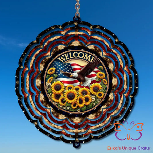 Patriotic Eagle Sunflowers Wind Spinner Wind Spinner