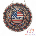 Patriotic Flag Welcome Round Hanging Door Sign Door Sign