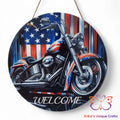 Patriotic Motorcycle Round Hanging Door Sign Door Sign