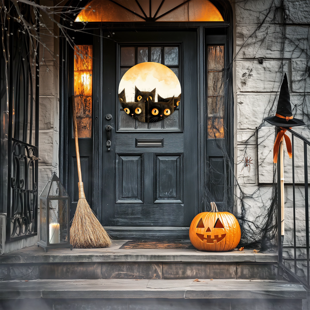 Peaking Cats Round Hanging Door Sign - Door Sign