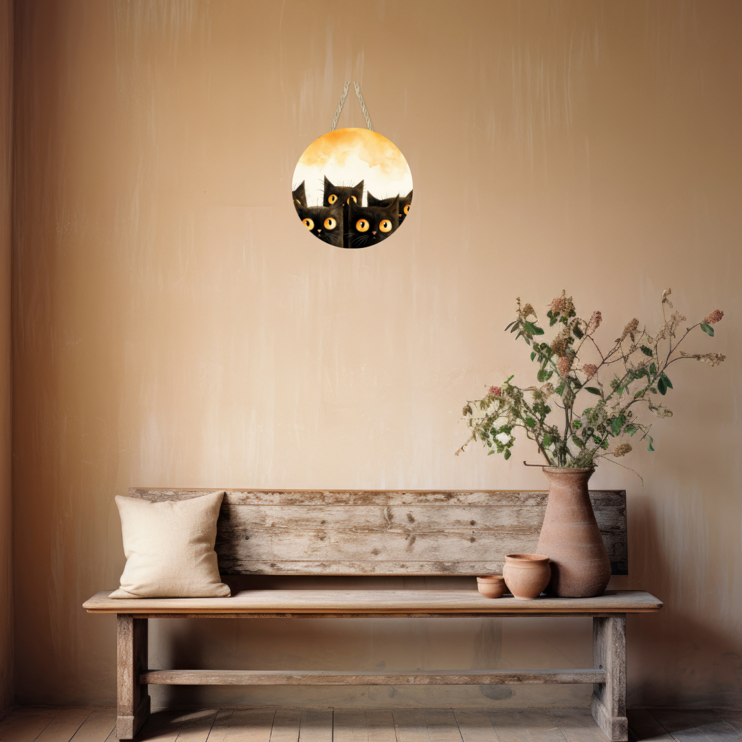 Peaking Cats Round Hanging Door Sign - Door Sign