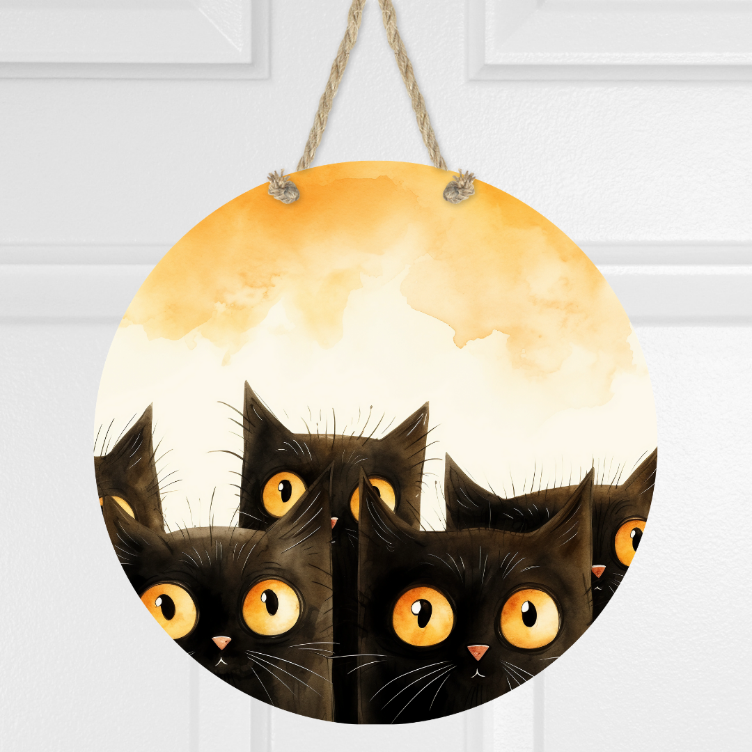 Peaking Cats Round Hanging Door Sign - Door Sign