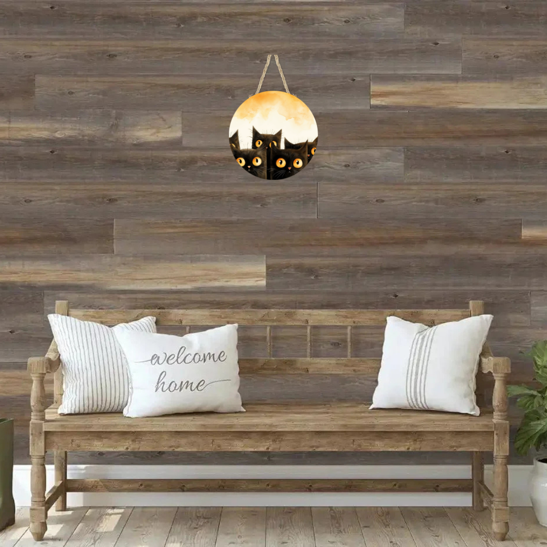 Peaking Cats Round Hanging Door Sign - Door Sign