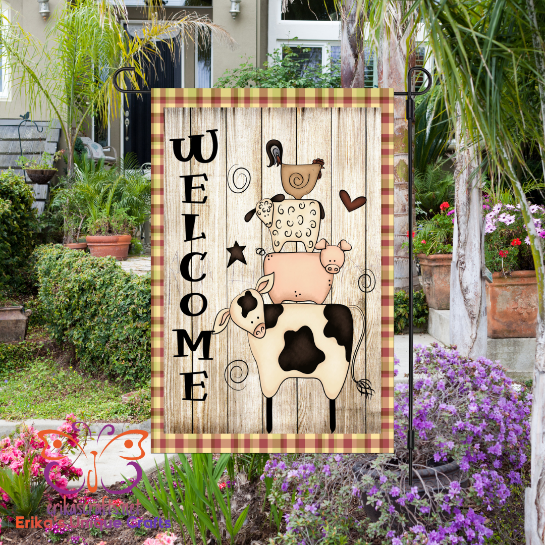 Primitive Farm Animals Garden Flag