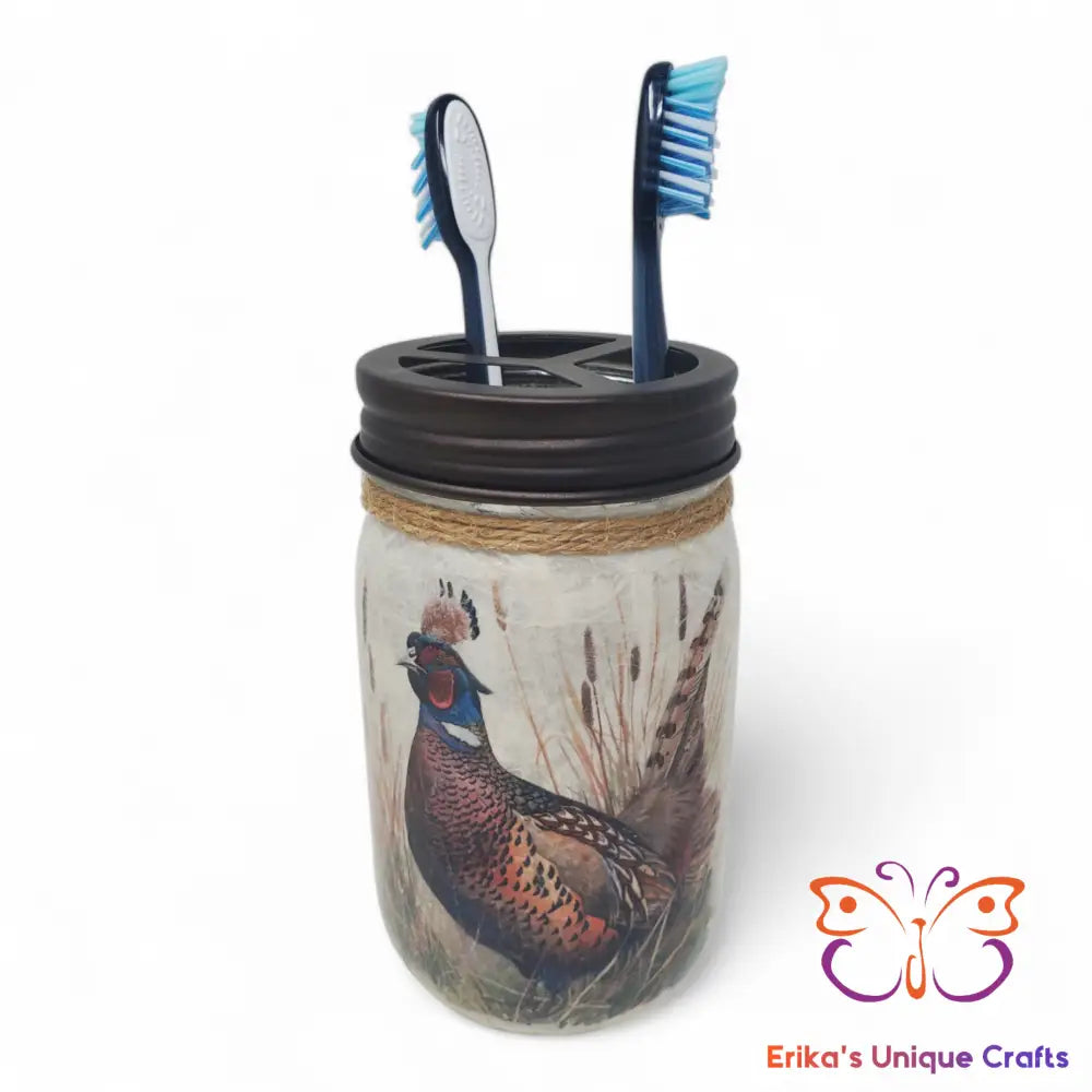 Pheasant Mason Jar Toothbrush Holder Mason Jar