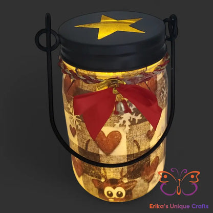 Plaid Hearts Reindeer Mason Jar Tealight Hanger Mason Jar