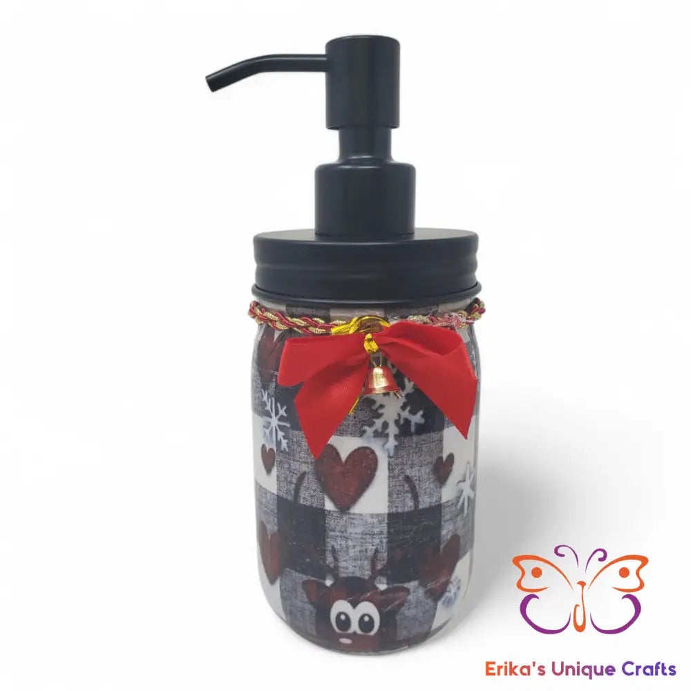 Plaid Hearts Reindeer Mason Jar Soap Dispenser Mason Jar