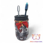 Plaid Hearts Reindeer Mason Jar Toothbrush Holder Mason Jar
