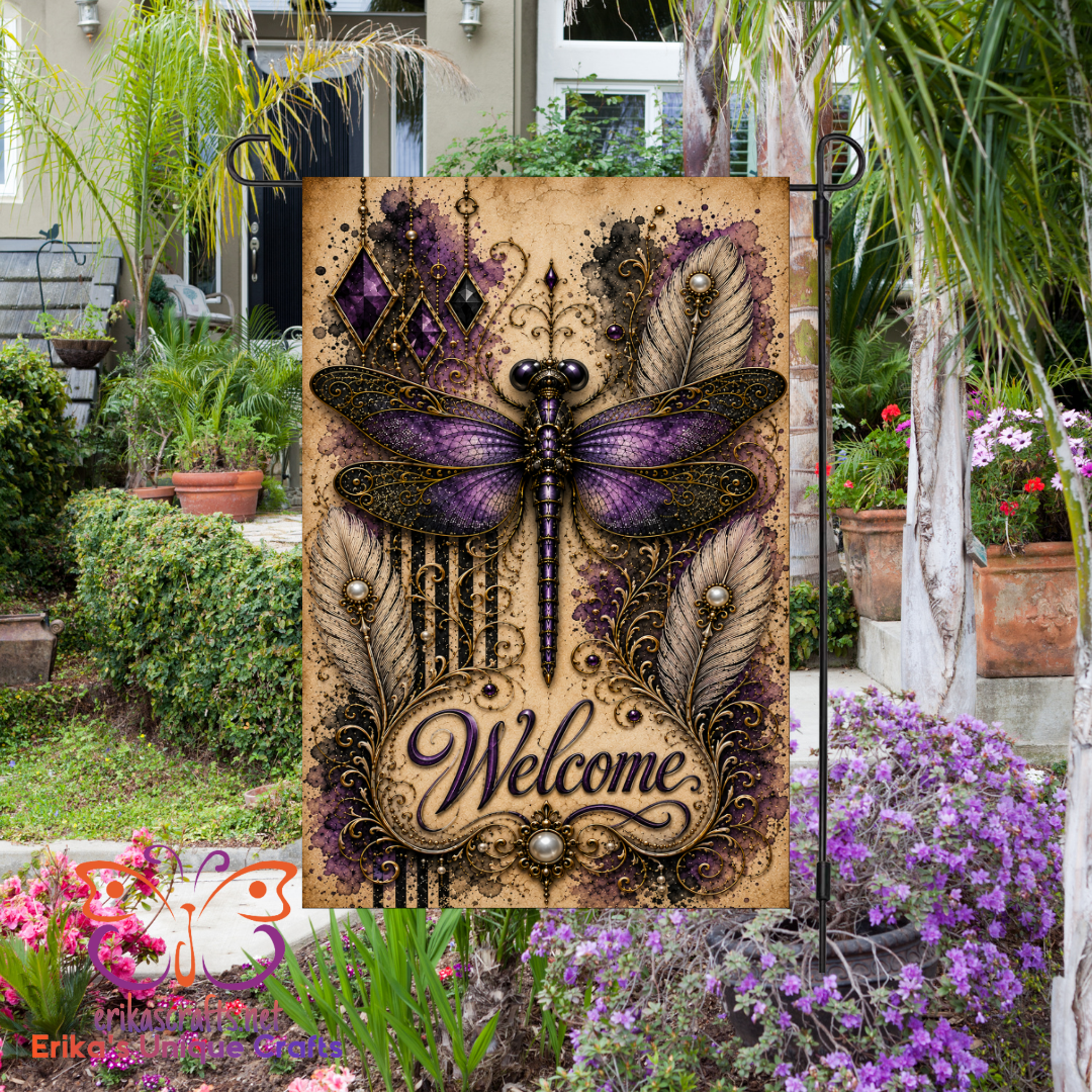 Purple Dragonfly Garden Flag