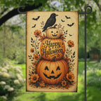Happy Halloween Pumpkin and Crow Garden Flag