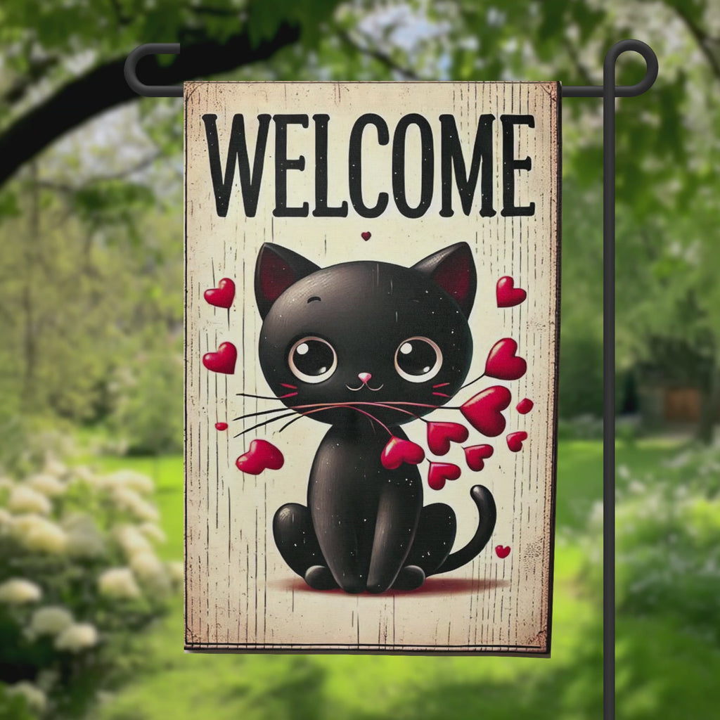 Welcome Kitty Hearts Garden Flag