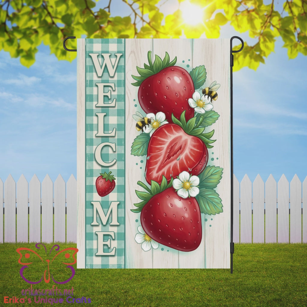 Strawberry Welcome Garden Flag