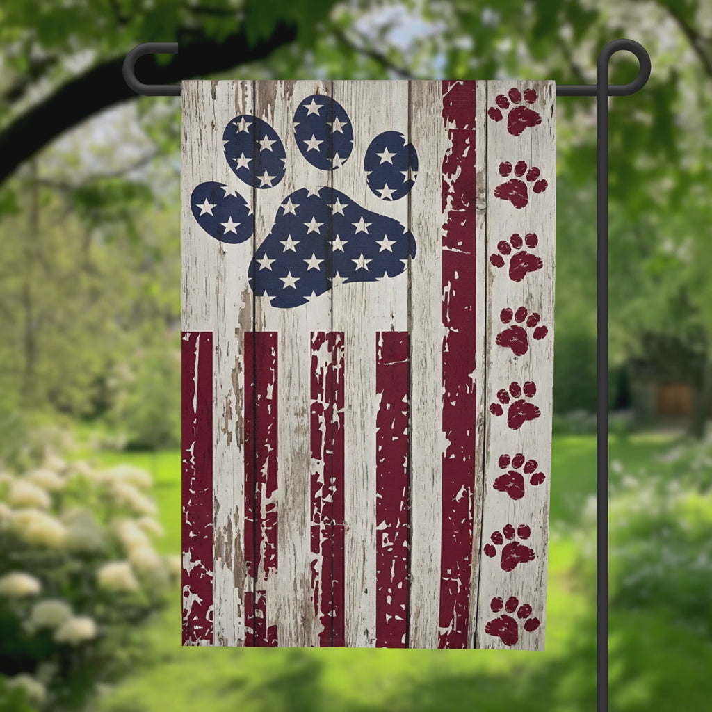 Paws American Flag Garden Flag