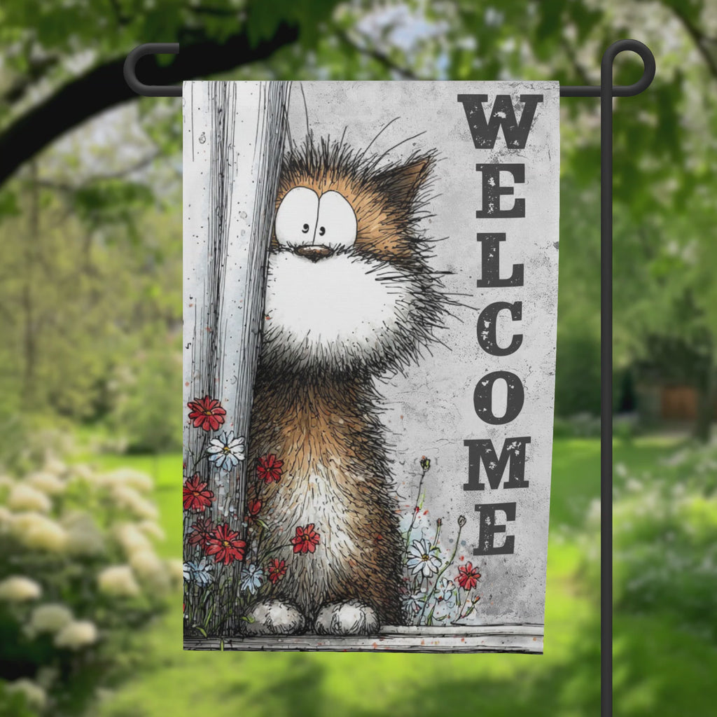 Shy Cat Welcome Garden Flag
