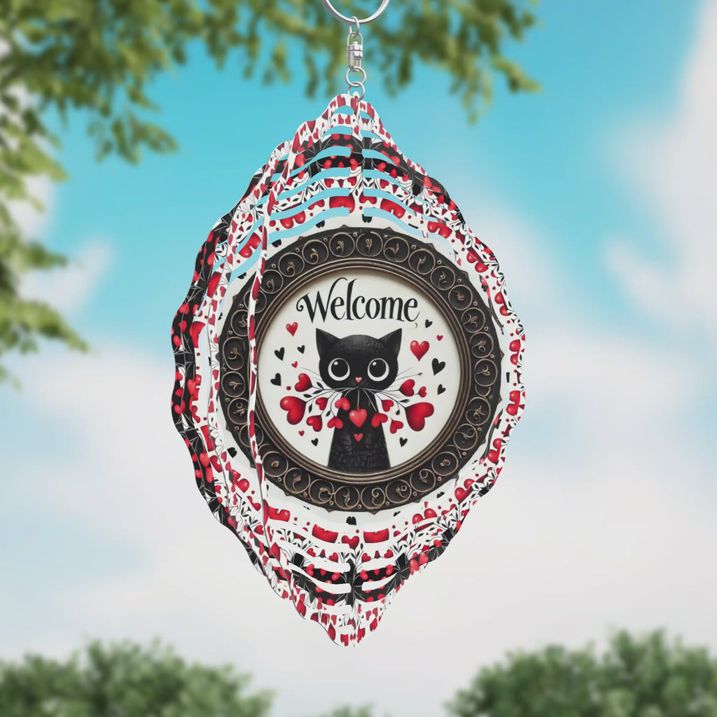 Welcome Kitty Hearts Wind Spinner