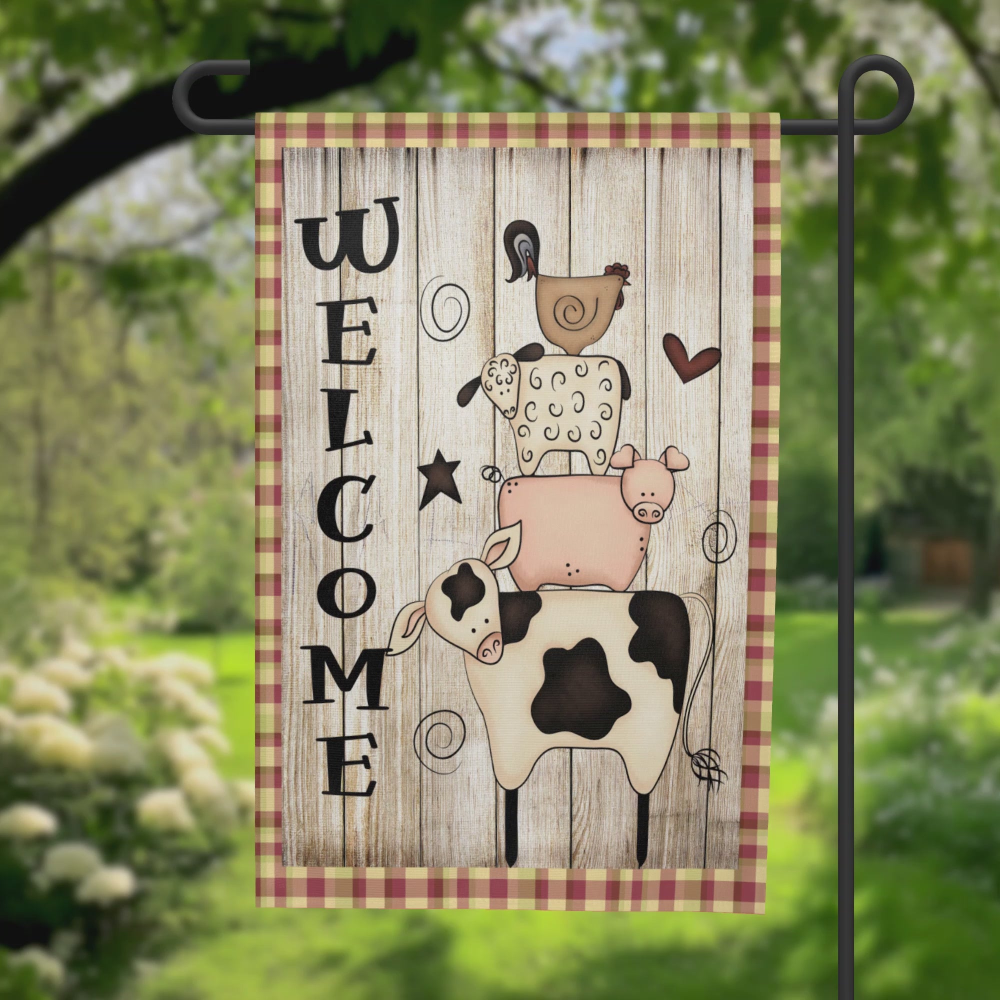 Primitive Farm Animals Garden Flag