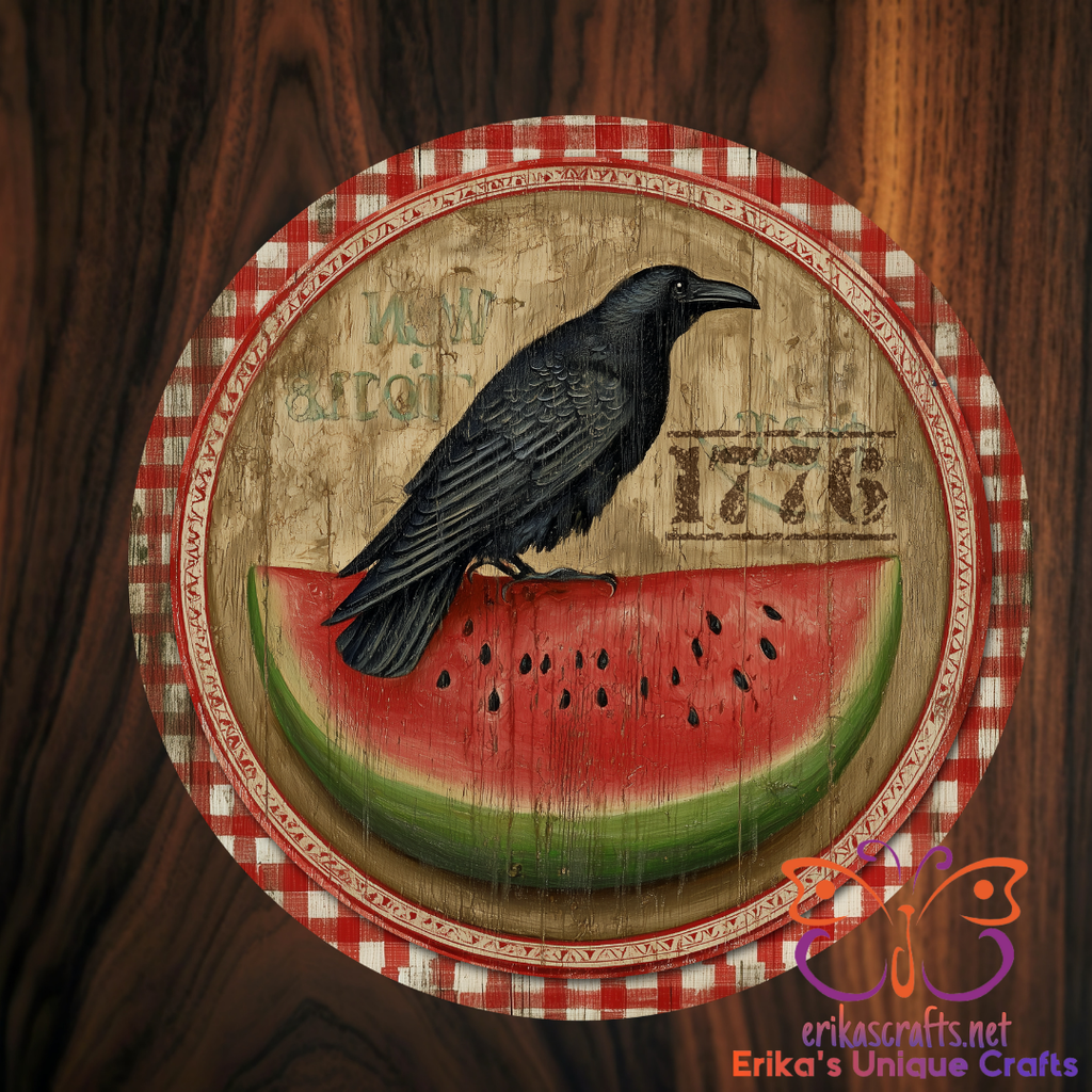 Rustic Crow and Watermelon Metal Door Sign