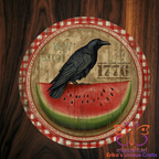 Rustic Crow and Watermelon Metal Door Sign