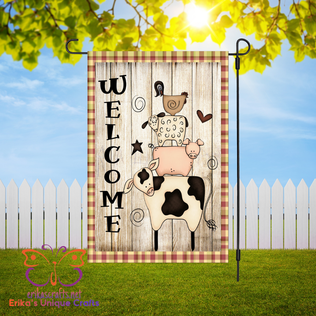 Primitive Farm Animals Garden Flag