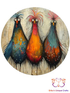 Primitive Chickens Round Hanging Door Sign Door Sign