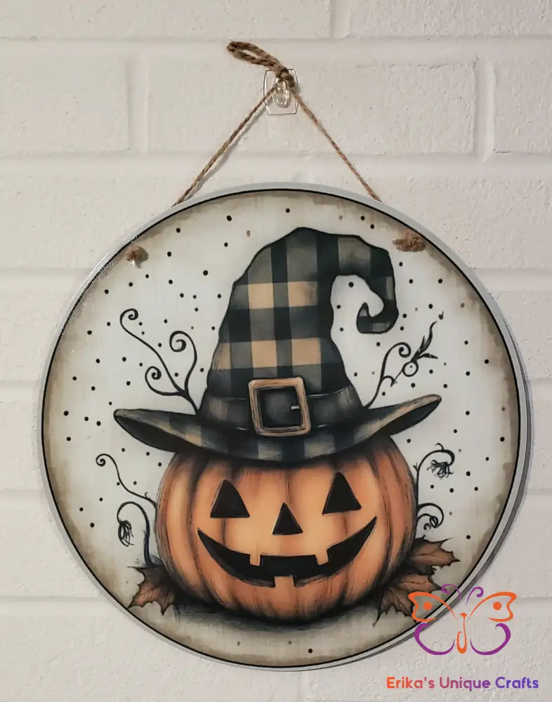 Primitive Jack O Lantern Round Hanging Door Sign Door Sign