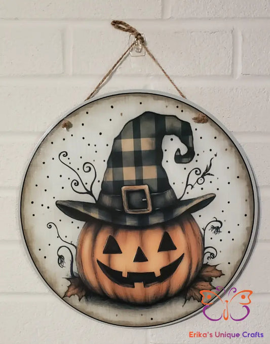Primitive Jack O Lantern Round Hanging Door Sign Door Sign
