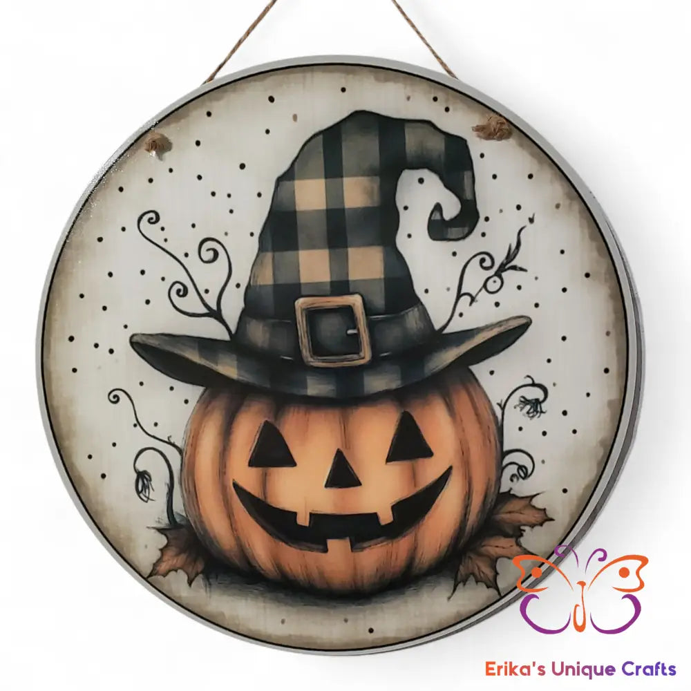 Primitive Jack O Lantern Round Hanging Door Sign Door Sign