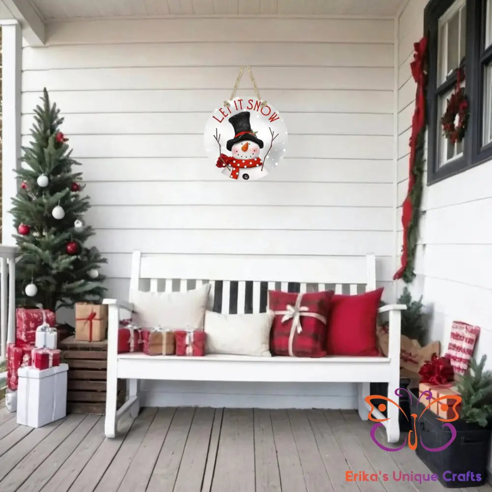 Primitive Let It Snow Snowman Round Hanging Door Sign Door Sign