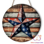 Primitive Patriotic Star Round Hanging Door Sign Door Sign