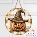 Primitive Witch Jack O Lantern Round Hanging Door Sign Door Sign