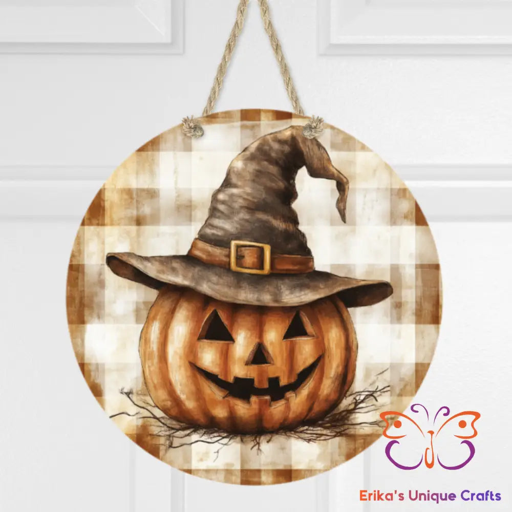 Primitive Witch Jack O Lantern Round Hanging Door Sign Door Sign