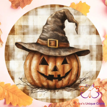 Primitive Witch Jack O Lantern Round Hanging Door Sign Door Sign