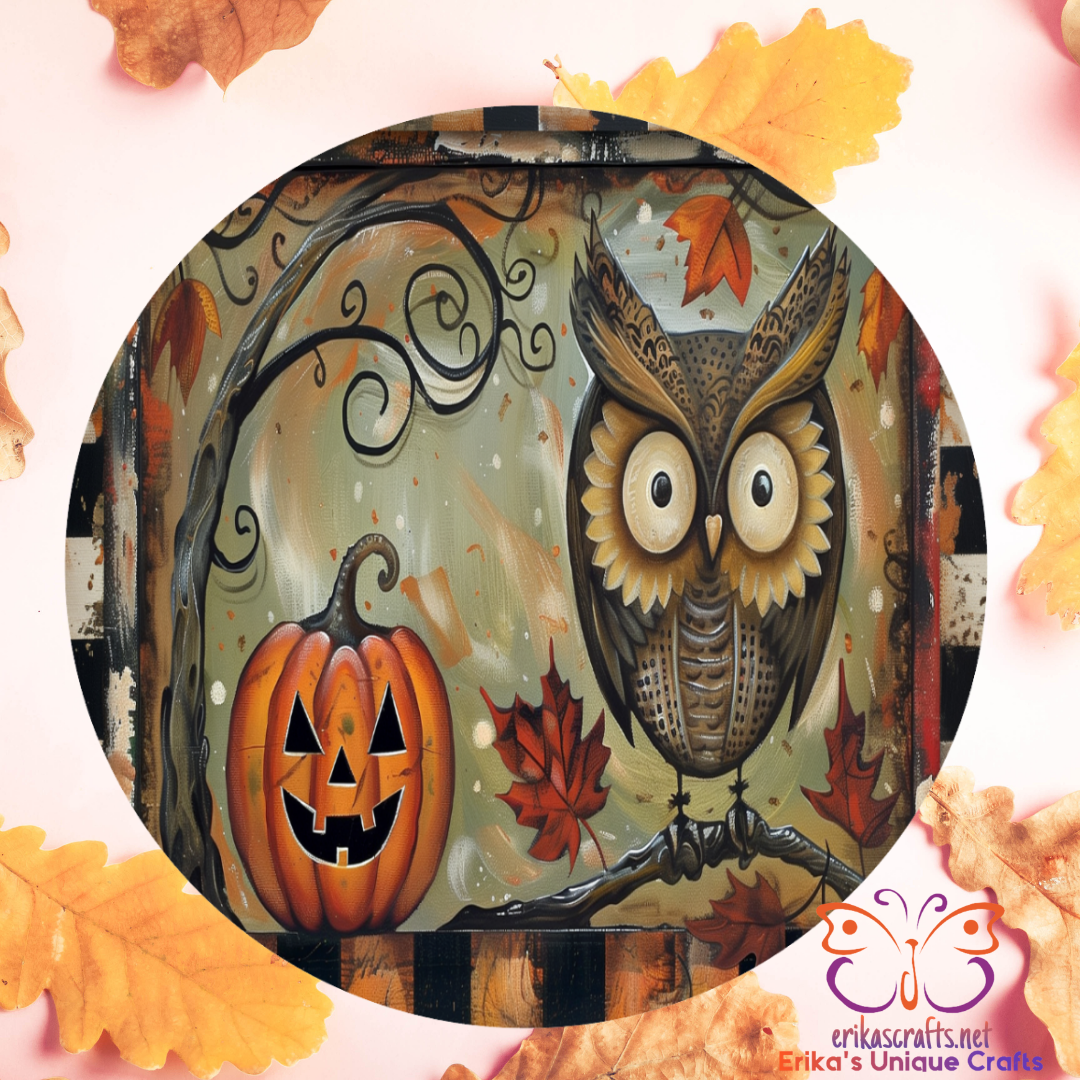 Owl and Pumpkin Metal Door Sign