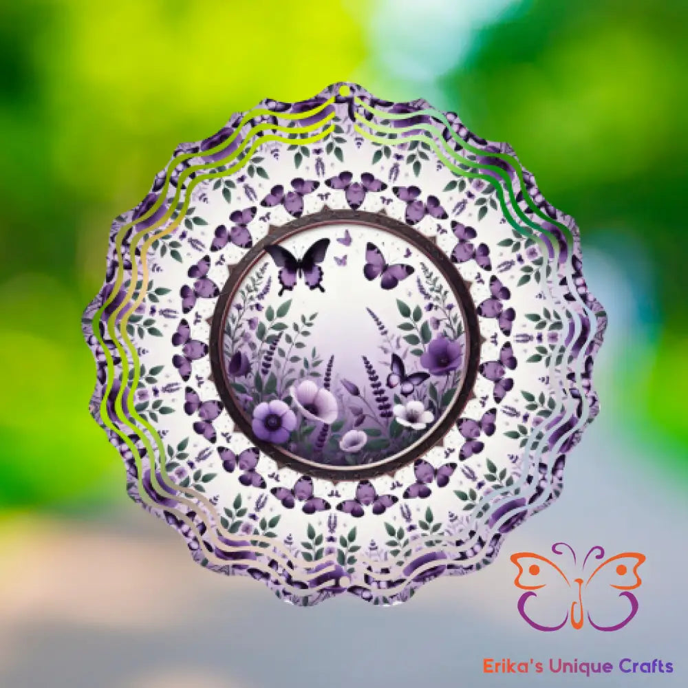 Purple Butterfly and Flowers Wind Spinner Wind Spinner