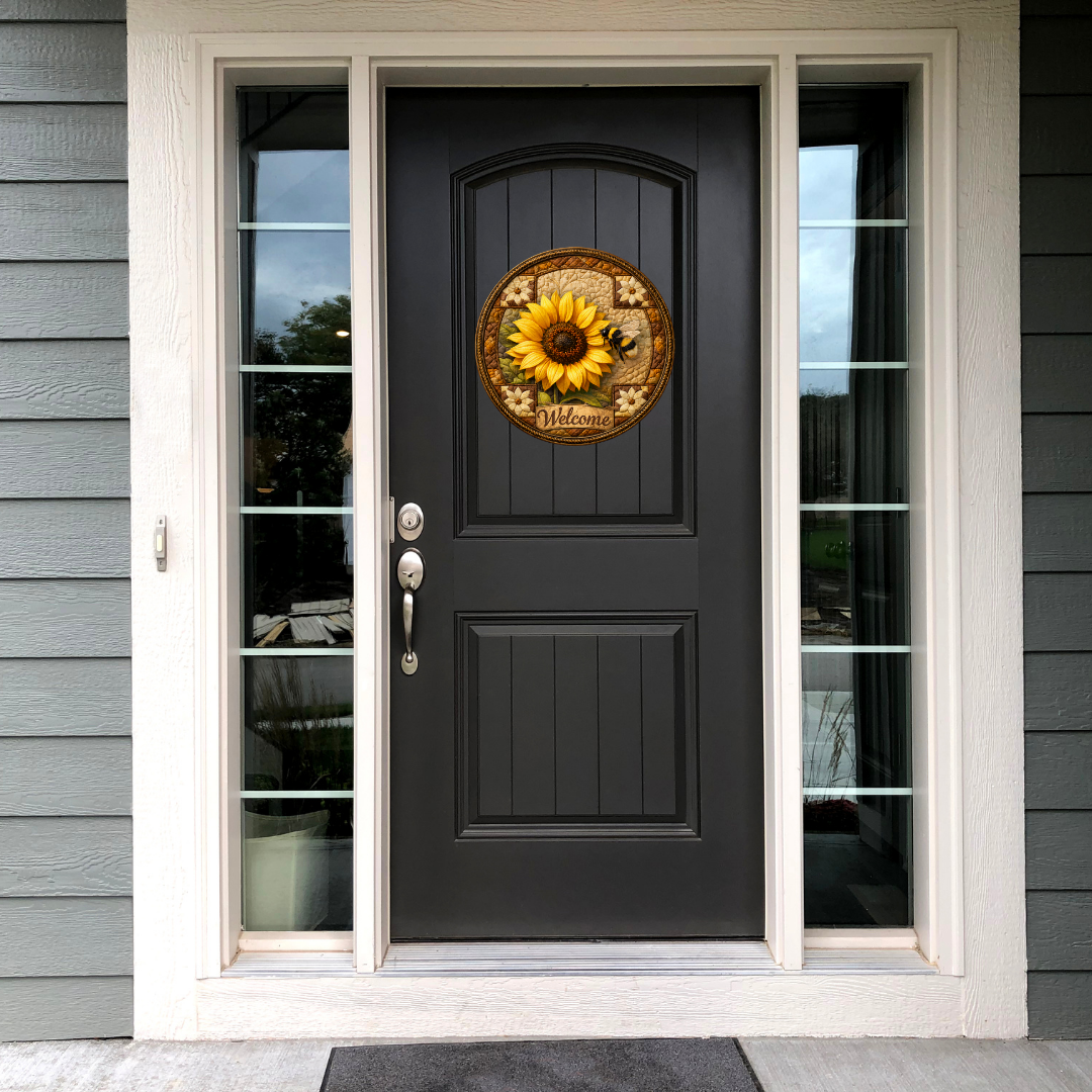 Quilted Sunflower Bumblebee Door Sign