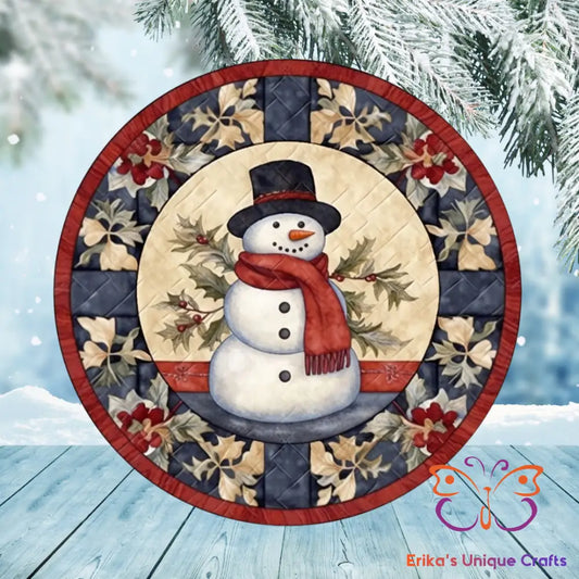 Quilted Snow Man Round Hanging Door Sign Door Sign