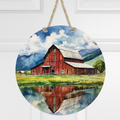 Red Barn Round Hanging Door Sign - Door Sign