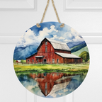 Red Barn Round Hanging Door Sign - Door Sign