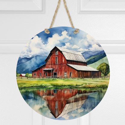 Red Barn Round Hanging Door Sign - Door Sign