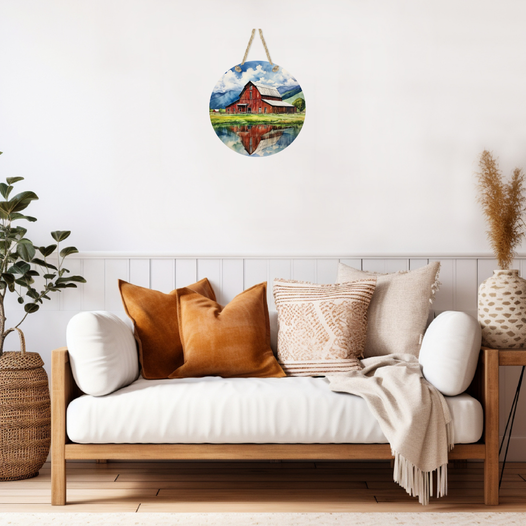 Red Barn Round Hanging Door Sign - Door Sign